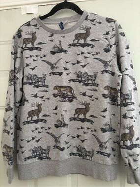 H&M Grey Crewneck Sweater with Wildlife Motif